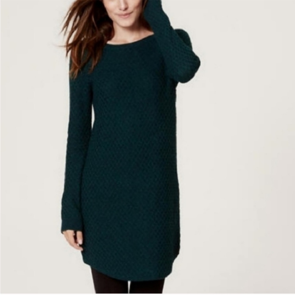 LOFT ANN TAYLOR WOOL BLEND SWEATER DRESS TUNIC DARK TEAL LONG SLEEVE NWT SZ XS